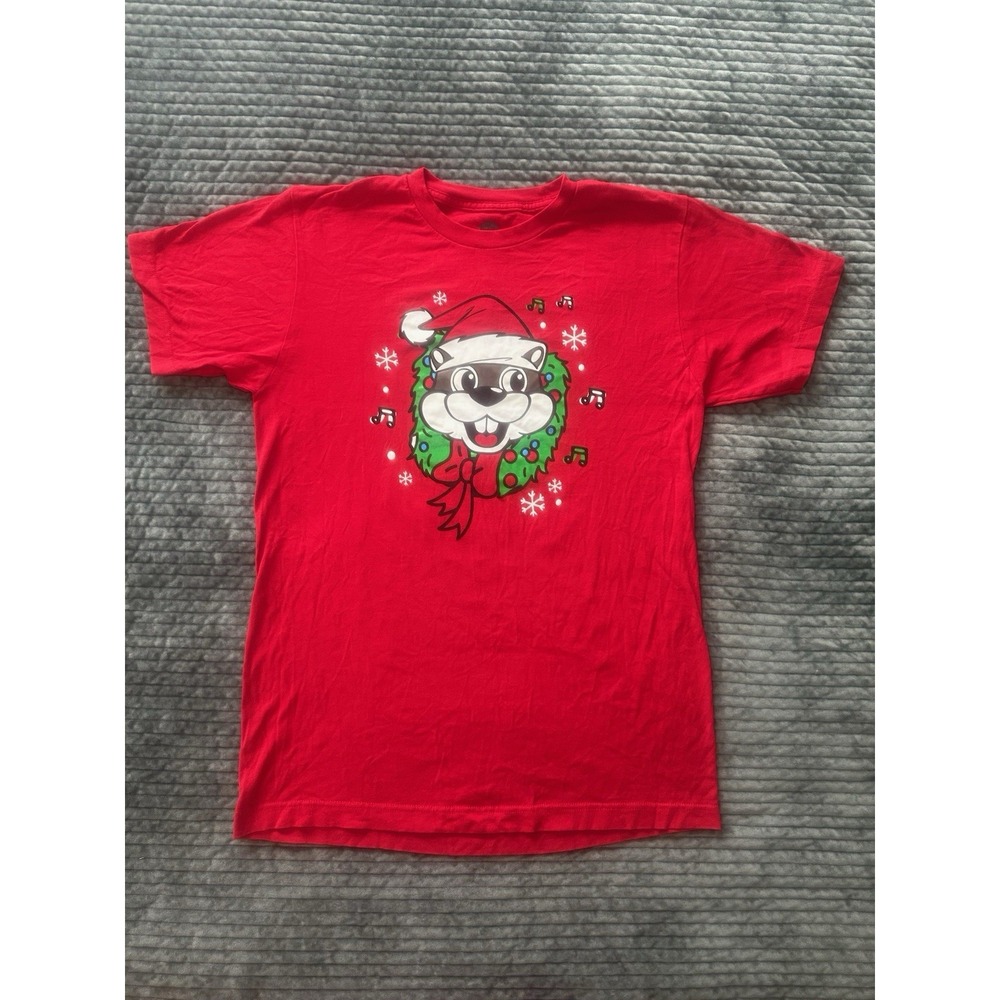 Bucee's Holiday Red Double Sided Shirt Rocking Around The Christmas Tree Size M